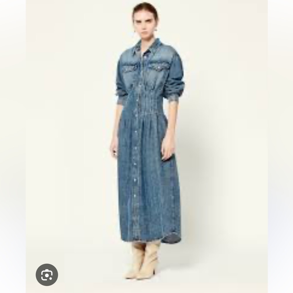 Isabel MARANT Tonia button-up denim jeans maxi dress grey FR36 $770